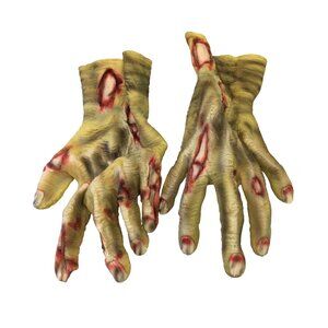 FRIGHT ASYLUM 1999 ZOMBIE Hands OSFM Set of 2 Green Red Pliable Material